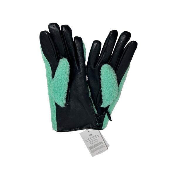 UGG Leather & Faux Shearling Gloves Large PALE EMERALD - Picture 2 of 8